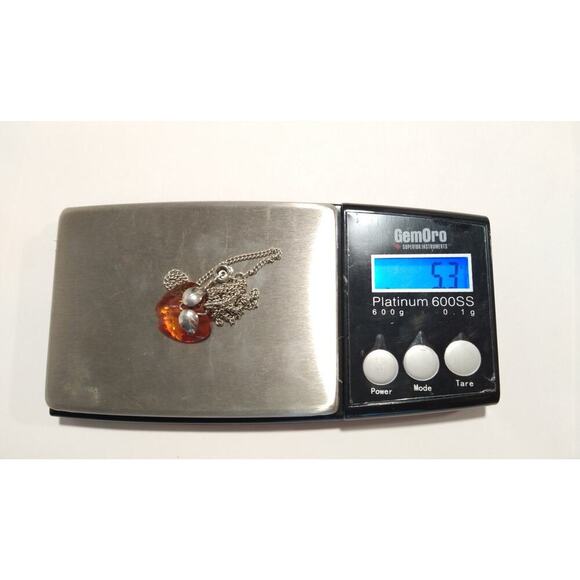 NATURAL BALTIC AMBER STERLING SILVER 950 Apple PENDANT CHAIN NECKLACE VINTAGE - Picture 15 of 15